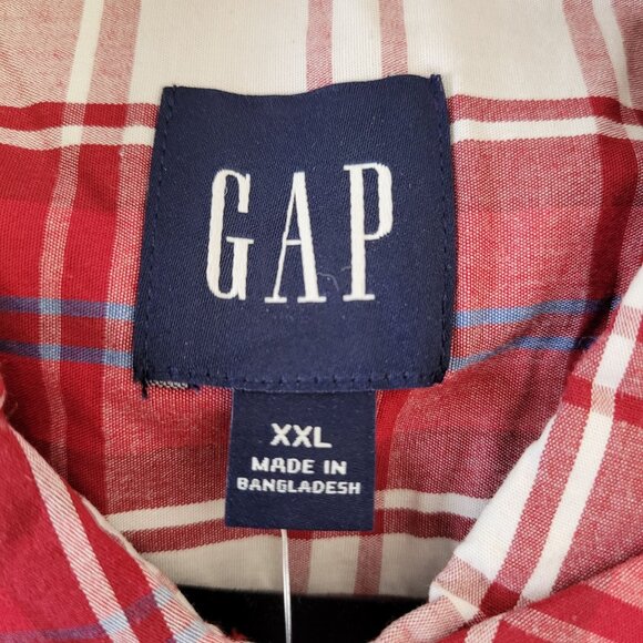 GAP Men's Red Plaid Short Sleeve Button-Up Cotton Poplin Shirt Size XX-Large - Picture 6 of 12